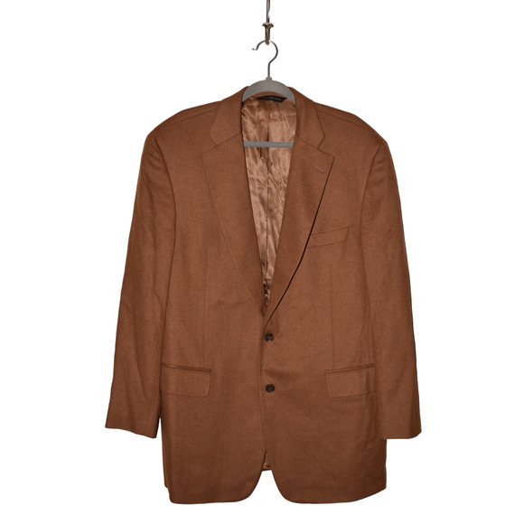 SAMUELSOHN $1195 Wool Silk Cashmere 2 Button Blazer Jacket Brown Men's 44 Long - Picture 1 of 6